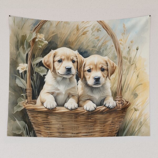 Artikelvorschau, 004 Cute Puppies in a Basket in an Ink Wash Painting Illustration entworfen und verkauft von Alexis Art Collection.