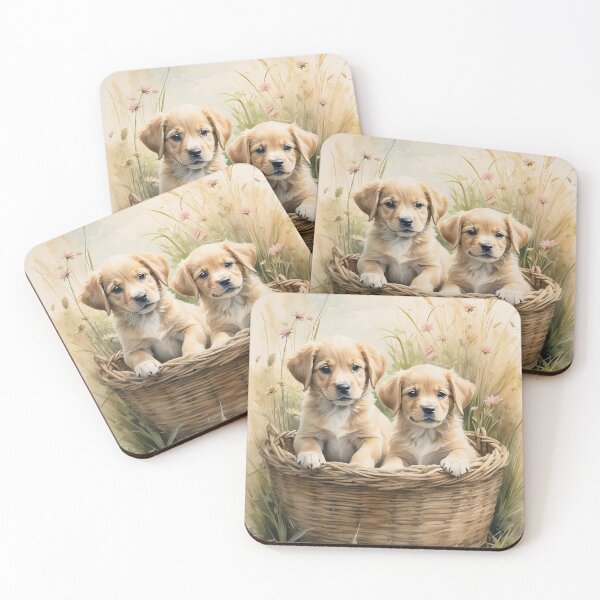 Artikelvorschau, 005 Cute Puppies in a Basket in an Ink Wash Painting Illustration entworfen und verkauft von Alexis Art Collection.
