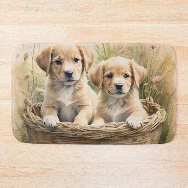 Item preview, 005 Cute Puppies in a Basket in an Ink Wash Painting Illustration designed and sold by Alexis Art Collection.