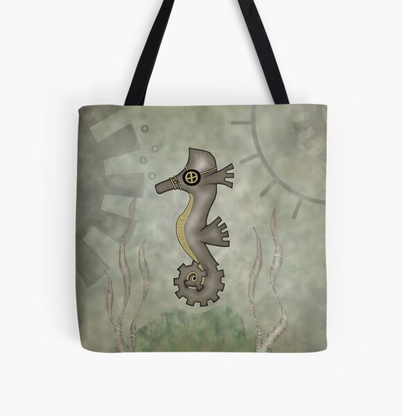 Sir Angustus Finn - Nautical Steampunk Seahorse All Over Print Tote Bag