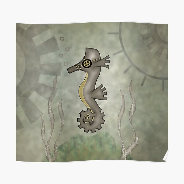 Sir Angustus Finn - Nautical Steampunk Seahorse Poster