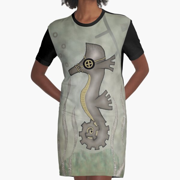 Sir Angustus Finn - Nautical Steampunk Seahorse Graphic T-Shirt Dress