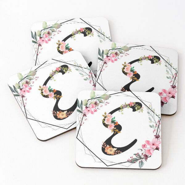 Item preview, E monogram flowers, watercolor designed and sold by OmikronStore.