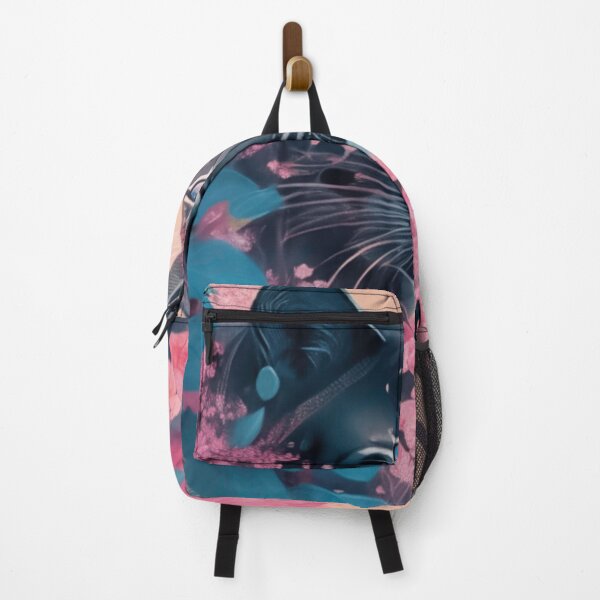 Item preview, Black panther on a pink floral background. Illustration designed and sold by mythographiaart.