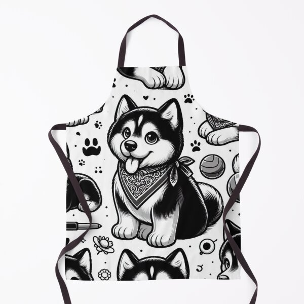 Artikelvorschau, Schwarz-weißer Siberian-Husky-Welpen-Cartoon-Druck auf entworfen und verkauft von ExtraMessages.