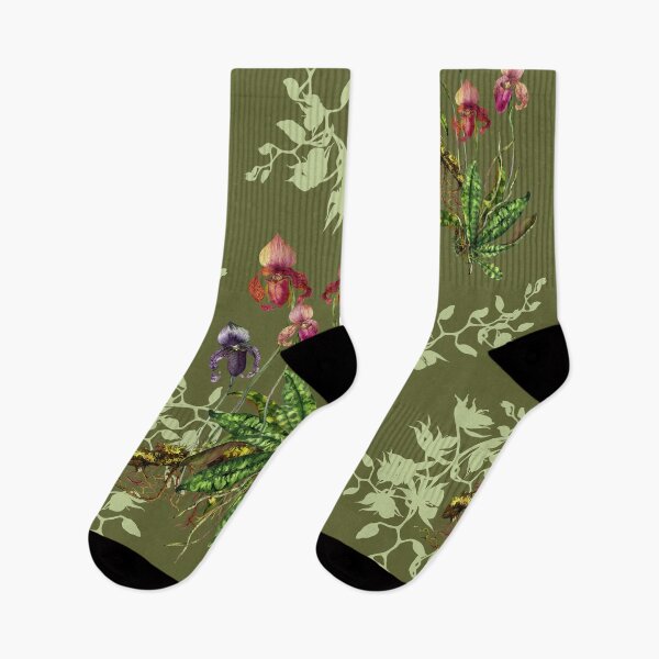 Item preview, Mystical Blooms: Wild Orchid Watercolor Collection on Military green designed and sold by Hadamundo.