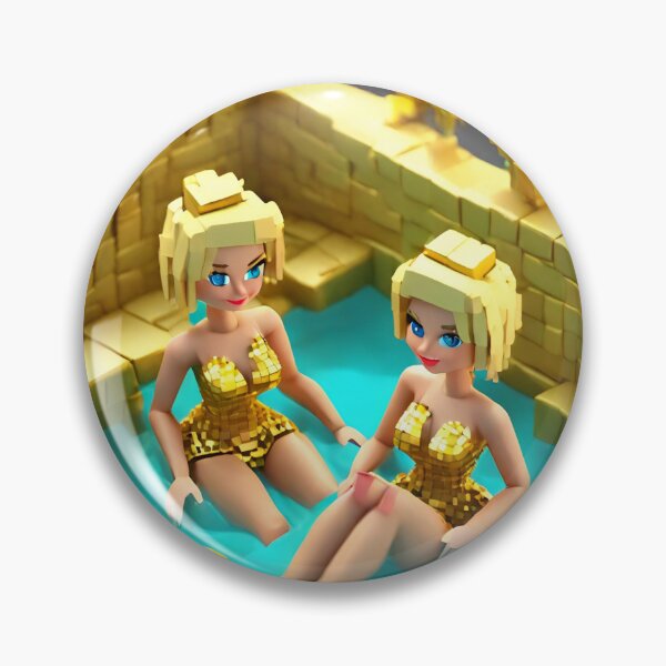 Item preview, doll looking blonde girls wearing golden mini dress partying in a golden jacuzzi designed and sold by thebitsinc.