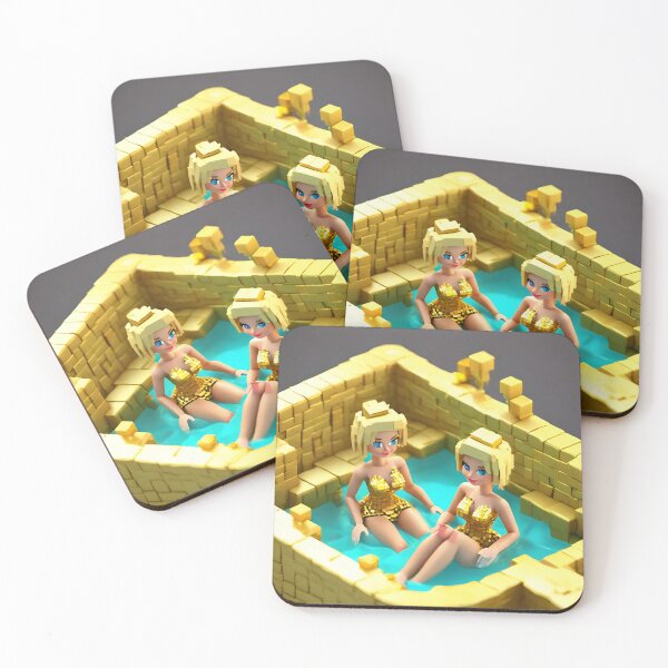 Item preview, doll looking blonde girls wearing golden mini dress partying in a golden jacuzzi designed and sold by thebitsinc.