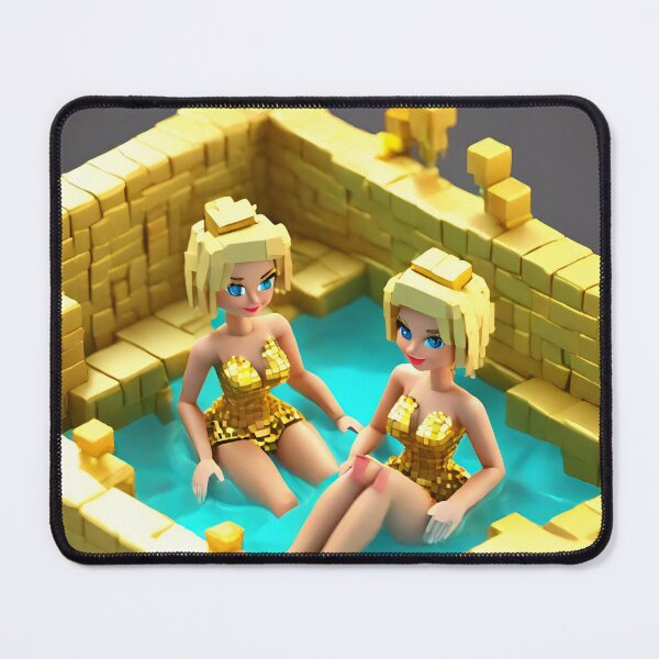 Item preview, doll looking blonde girls wearing golden mini dress partying in a golden jacuzzi designed and sold by thebitsinc.