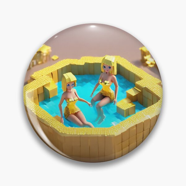 Item preview, doll looking blonde girls wearing golden mini dress partying in a golden jacuzzi designed and sold by thebitsinc.