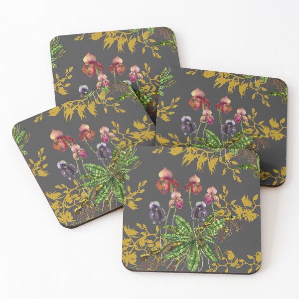 Item preview, Mystical Blooms: Wild Orchid Watercolor Collection on Dark Grey and Gold Shadow designed and sold by Hadamundo.