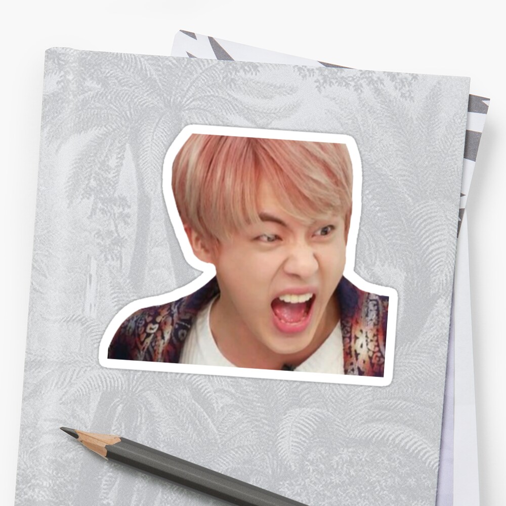 jin bts funny meme sticker sticker by kpoptokens redbubble