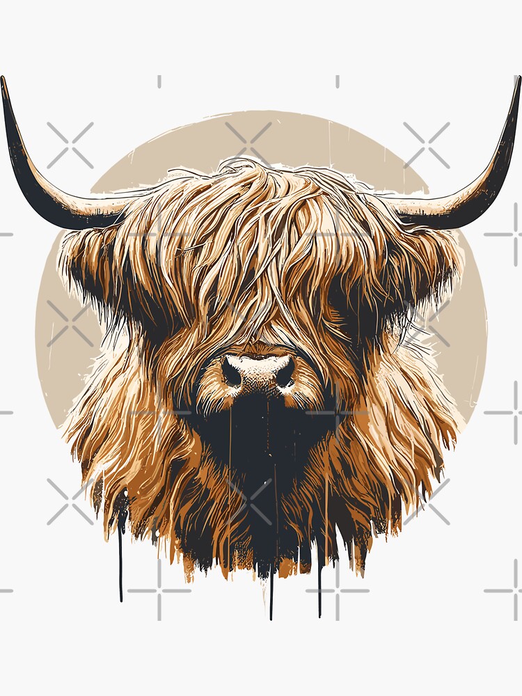 Thumbnail 3 of 3, Sticker, Funny vintage scottish highland cow heilan coo designed and sold by TomFrontierArt.
