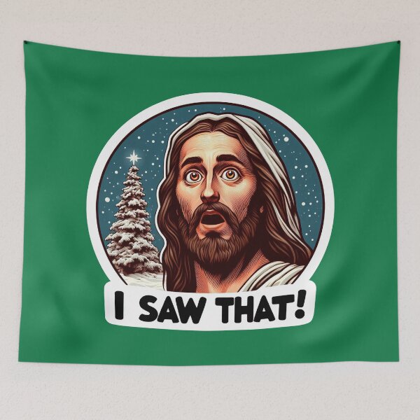 Item preview, I SAW THAT Jesus meme Snowing White Christmas Tree Miracle designed and sold by plushism.