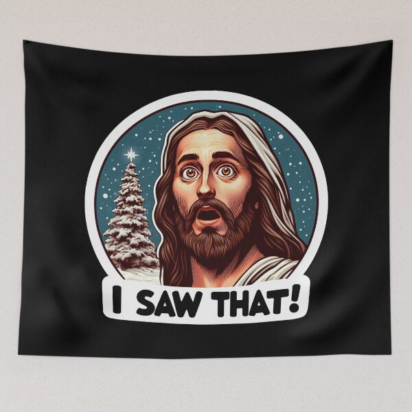 Item preview, I SAW THAT Jesus meme Snowing White Christmas Tree Miracle designed and sold by plushism.