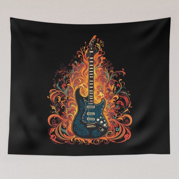 Item preview, Electric guitar metal band hot flames Floral Design designed and sold by EternalDelight1.