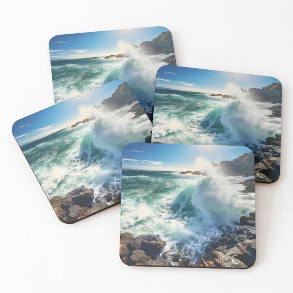 Item preview, Waves in rough ocean crashing against rocks - Landscape photography designed and sold by TheArtistOf2022.