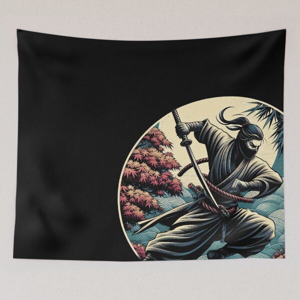 Item preview, Ninjutsu Fighting Pose Ukiyo-e Bamboo Design designed and sold by RedDesignSyc.