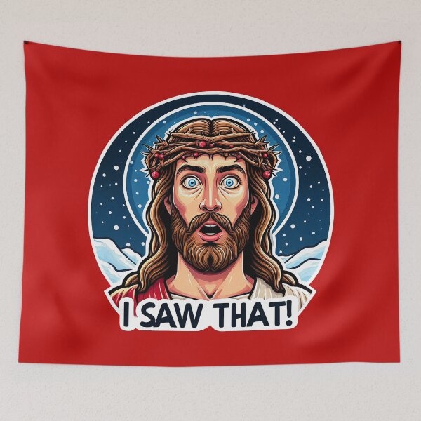 Item preview, I SAW THAT Jesus meme Snowing White Christmas Miracle Crown of Thorns designed and sold by plushism.