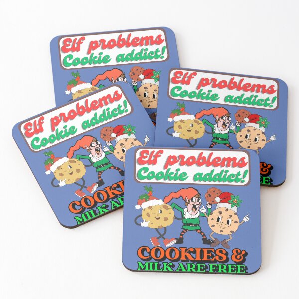 Item preview, Elf problems cookie addict, cookies and milk are free, cute retro cookies and elf in Santa hats designed and sold by BritishDelights.