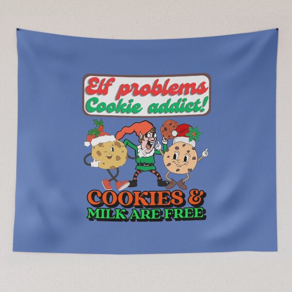 Item preview, Elf problems cookie addict, cookies and milk are free, cute retro cookies and elf in Santa hats designed and sold by BritishDelights.