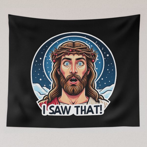 Item preview, I SAW THAT Jesus meme Snowing White Christmas Miracle Crown of Thorns designed and sold by plushism.