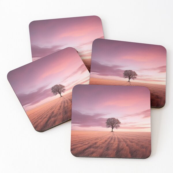 Item preview, Hazy sunset field with lonely tree - Landscape photography designed and sold by TheArtistOf2022.