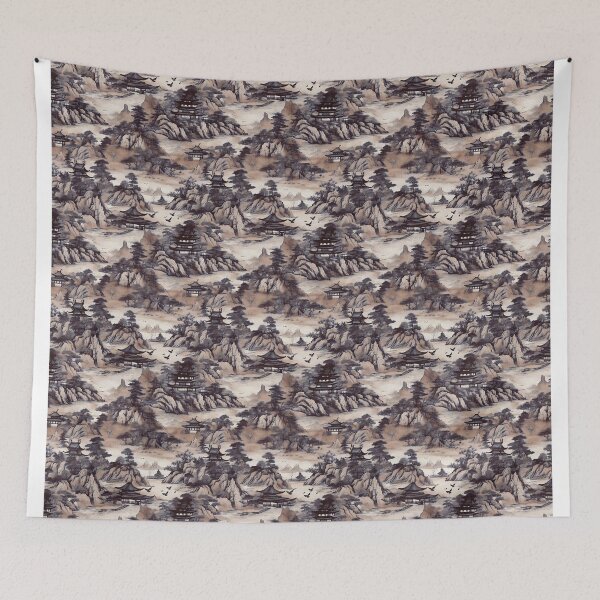 Item preview, Copy of Copy of Chinese landscape ink blue designed and sold by Alessandro Remo Mazzoni Remotextiles.