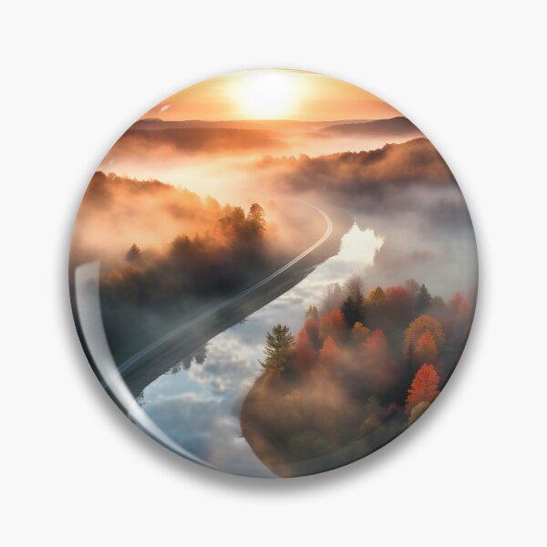 Item preview, Misty forest in Autumn at sunset with river long exposure - Landscape photography designed and sold by TheArtistOf2022.
