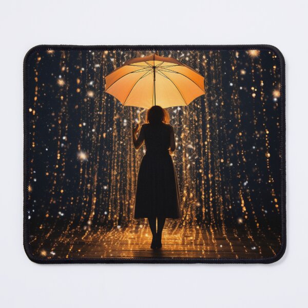 Item preview, Luminous starry sky: Woman with LED umbrella - poster and canvas designed and sold by MedusaAiArt.
