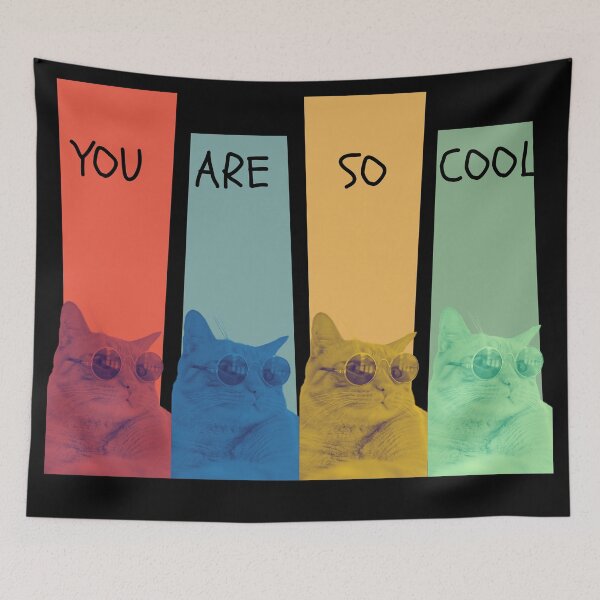 Item preview, you are so cool, a ginger cat with dark glasses looks cool on a colored stripe,create positive thoughts. designed and sold by attakorn.