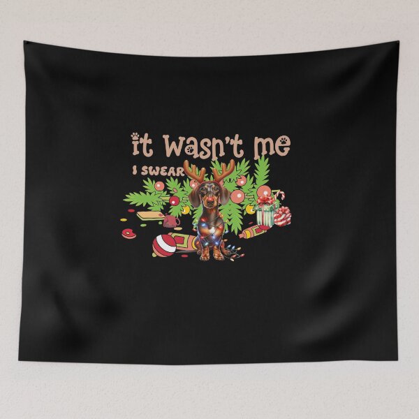 Item preview, "Mischievous Dachshund : 'It Wasn't Me, I Swear!' Christmas Chaos" designed and sold by Xhevahir.