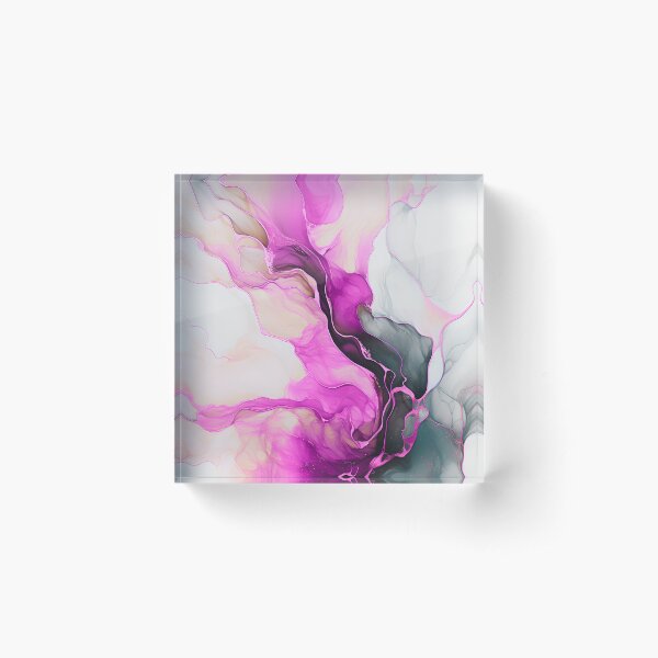 Aperçu de l'œuvre Élégance intemporelle - Art abstrait à l'encre d'alcool rose et gris créée et vendue par LK-DesignStudio.