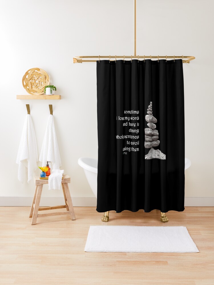 Thumbnail 1 of 5, Shower Curtain, Balance Stones - Sometimes I Lose My Words Quote designed and sold by FABulous-living.