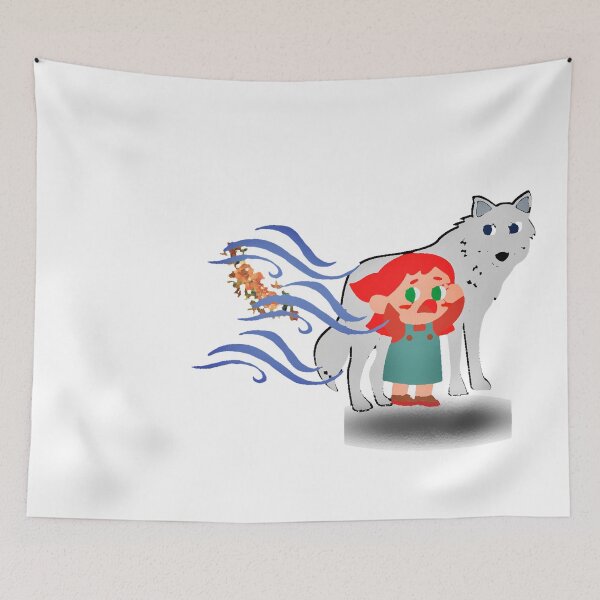 Item preview, wolf with flowers and girl designed and sold by Olojo.