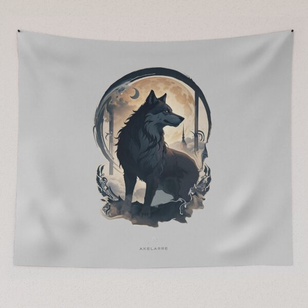 Item preview, Majestic blue and gray wolf and moon Akelarre designed and sold by AkelarreDesigns.