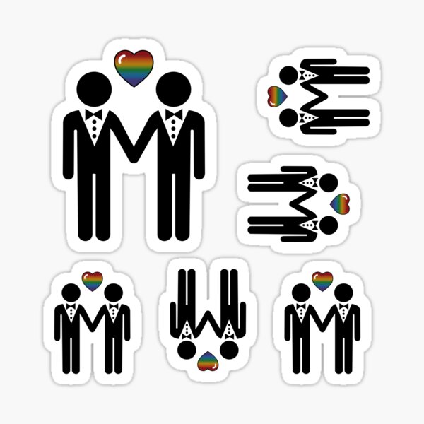 Gay Silhouette Grooms with Rainbow Colored Pride Heart Sticker