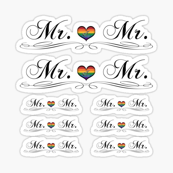 Mr. and Mr. Gay Pride Typography with Rainbow Heart Sticker