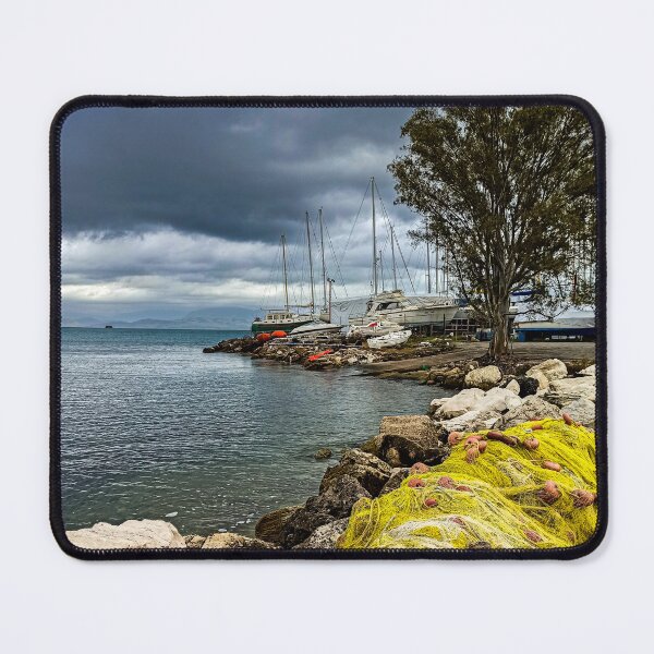 Item preview, Yellow Fishing Nets Corfu Greece Art Print nickbrayimages designed and sold by nickbrayimages.