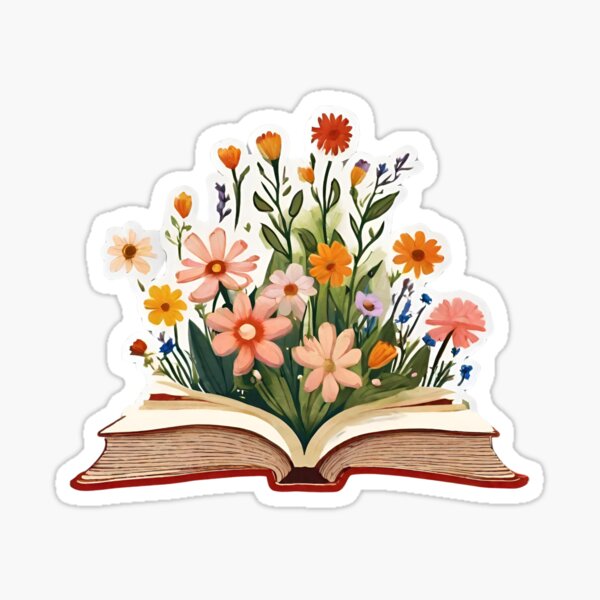 flowers growing from book Sticker for Sale by peachesnglow