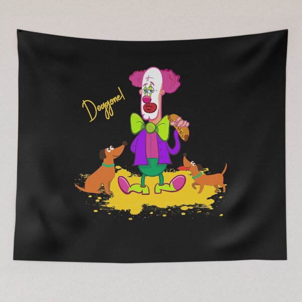 Item preview, Doggone! Funny Clown Holding Hot Dog with Pair of Dachshunds designed and sold by Jecolds.