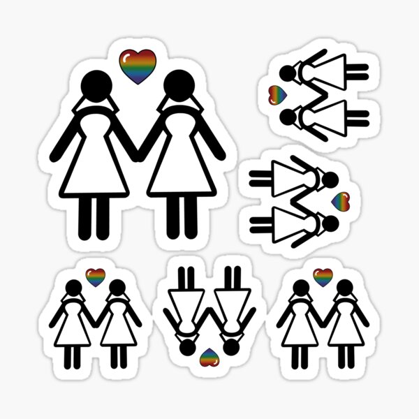 Lesbian Silhouette Brides with Rainbow Colored Pride Heart Sticker