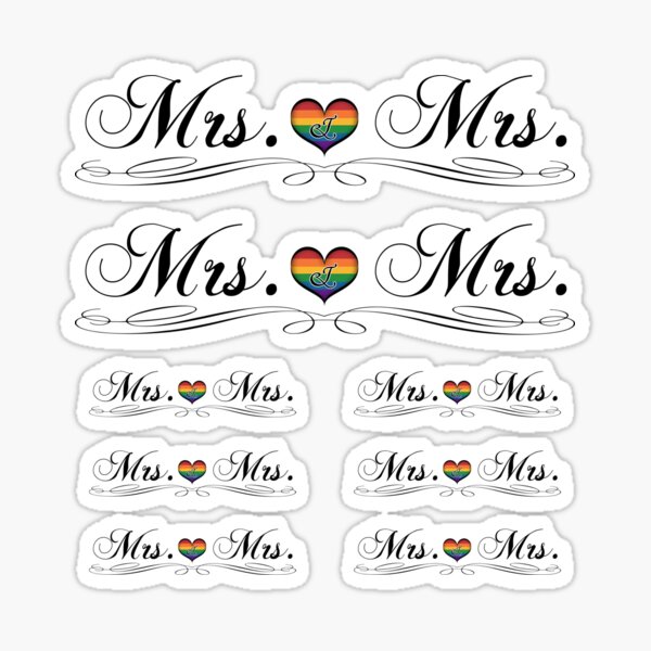 Mrs. and Mrs. Lesbian Pride Typography Design Sticker