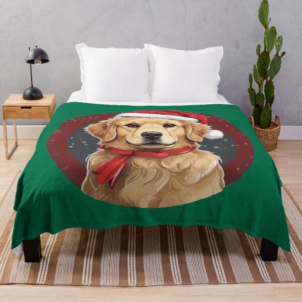Item preview, Golden Retriever Christmas Wearing a Santa Hat and a Red Ribbon designed and sold by thecatcouch.