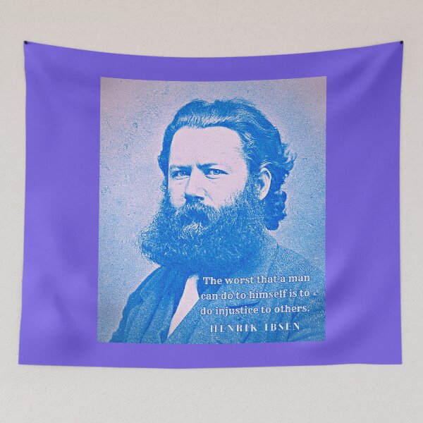 Item preview, Henrik Ibsen portrait and quote: The worst that a man can do to himself is to do injustice to others. designed and sold by artbleed.