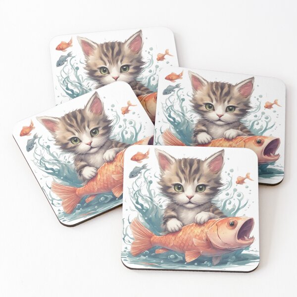 Item preview, Baby cat with fish designed and sold by KarakitAI.