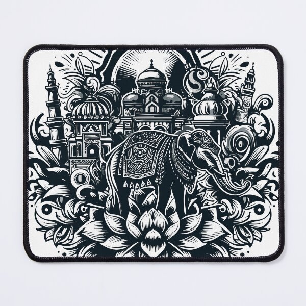 Item preview, Exquisite Indian Elephant & Temple Art in Monochrome designed and sold by Artifines.