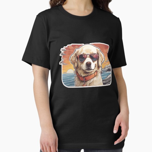 Item preview, Golden Retriever mit Sonnenbrille chillt am Strand bei Vintage-Sonnenuntergang designed and sold by thecatcouch.