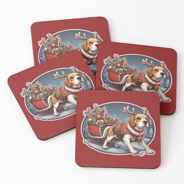Item preview, Beagle Wearing Reindeer Costume Pulling a Sleigh Full of Gifts designed and sold by thecatcouch.