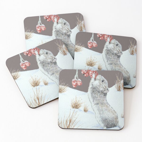 Item preview, Cute gray wood mouse eating berries in snow designed and sold by pollywolly.